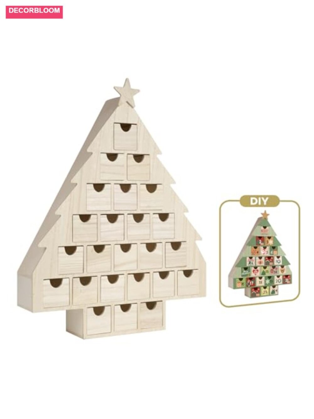 Wooden Christmas Tree Advent Calendar 24 Drawers DIY Countdown Craft Storage